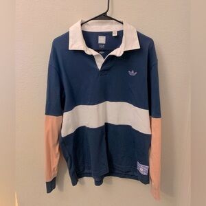 Adidas Nora Vasconcellos Rugby Shirt M Medium Blue Pink White Long Sleeve Polo